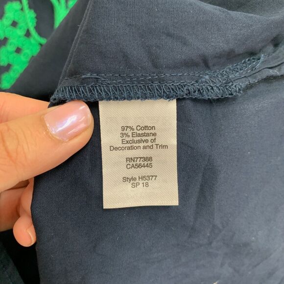 J Crew Tank Womens 0 Navy Green Embroidered Bib Tassel Keyhole Sleeveless Top - Picture 9 of 12